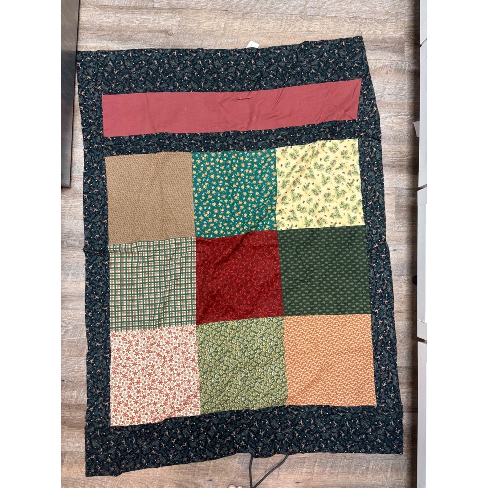 Handmade Patchwork Quilt Top Fabric Christmas Floral Rustic Multi Color 54x42